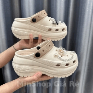 Dép sục nữ chạm đá đế 8cm phong cách