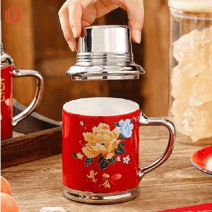 Cốc Uống Nước Bằng Sứ Có Nắp Phong Cách Retro Hoài Cổ Độc Đáo Dung Tích 460ml.